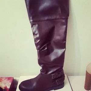 Burgundy over the knee boots